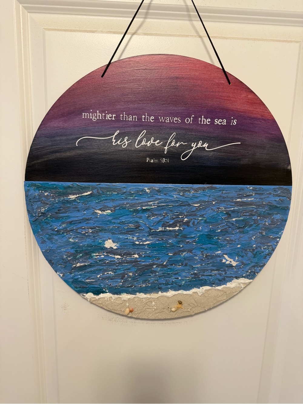 Coastal Round Wall Art - Blue and Purple Inspirational Ocean Sign